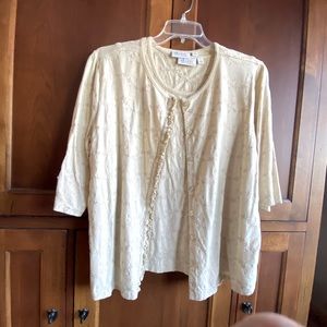 Cardi/tank eyelet; 3/4 sleeve 2 piece set. Soft cotton blend, feminine & pretty